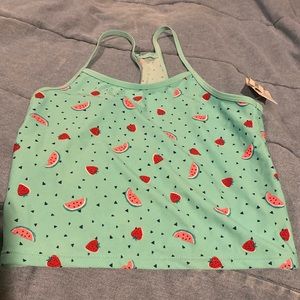 New NWT Girls Old Navy aqua watermelon and strawberry bathing suit top XL